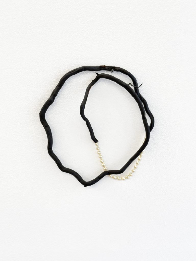 Henrik Strömberg Loop 03, 2026 cut out root system piece and part of repurposed pearl necklace 22 x 21 x 4 cm